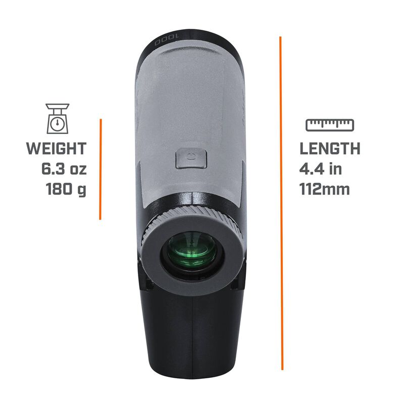 Bushnell LBC1000 Bone Collector Laser Rangefinder Weight 6.3 ounces or 180 grams Length 4.4 inches or 112 millimeters